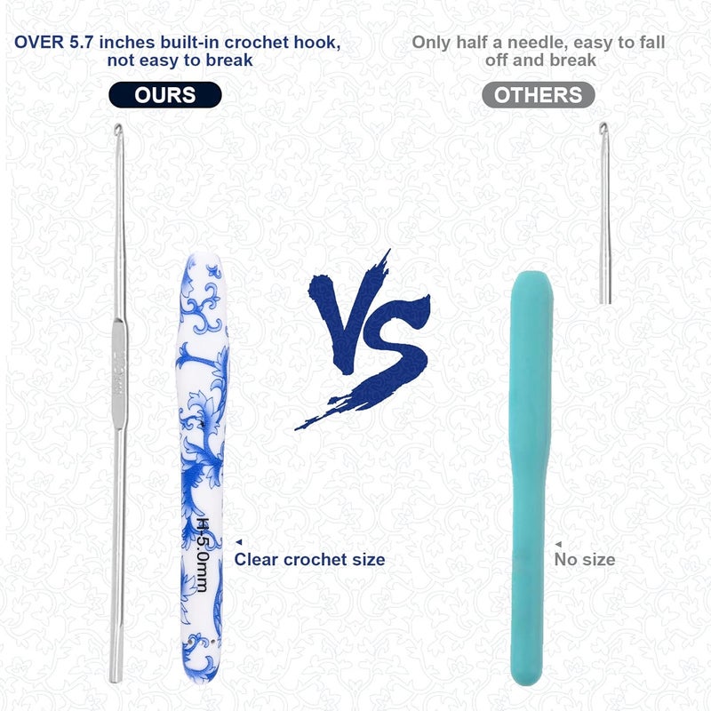 BCMRUN Crochet Hooks Set with Case 14 Size Blue and White Porcelain Pattern for Arthritis Hands, 2.25mm(B)-10mm(N) Crochet Needles for Beginners, Mothers Day Gift, Crochet Lovers (Azure) - Image 4